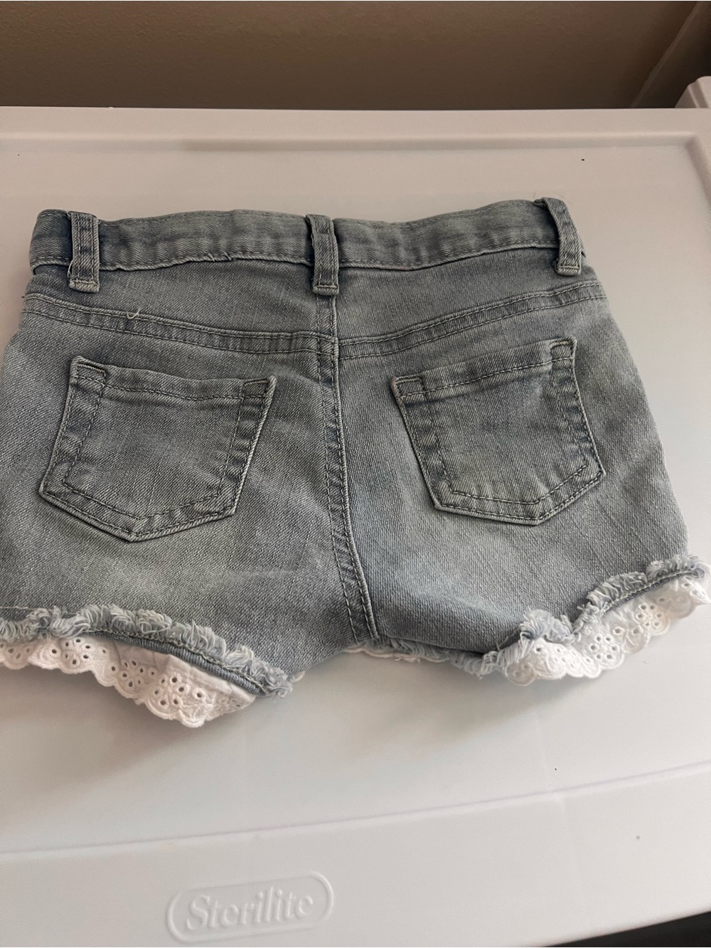 Cat & Jack Light Blue Denim Shorts with White Lace Trim - Picture 2 of 2